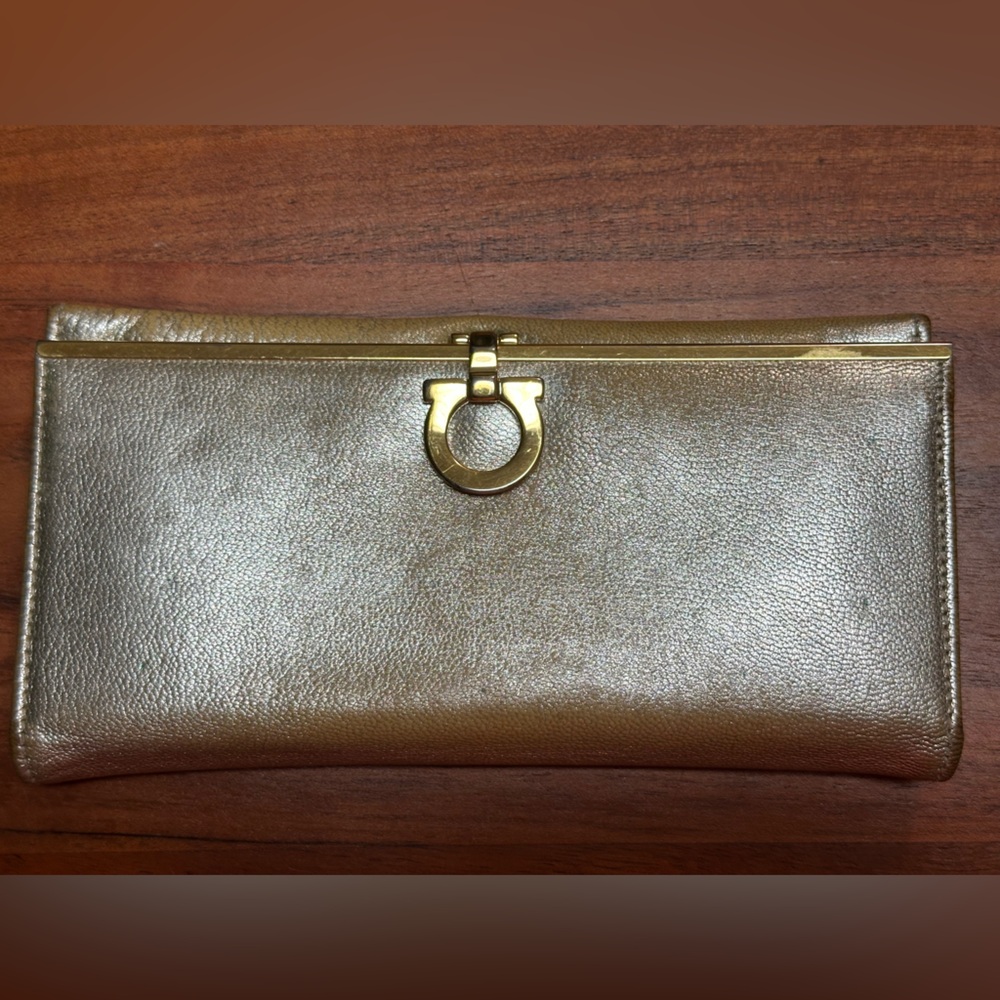 Salvatore Ferragamo Gold Wallet with Polished Finish